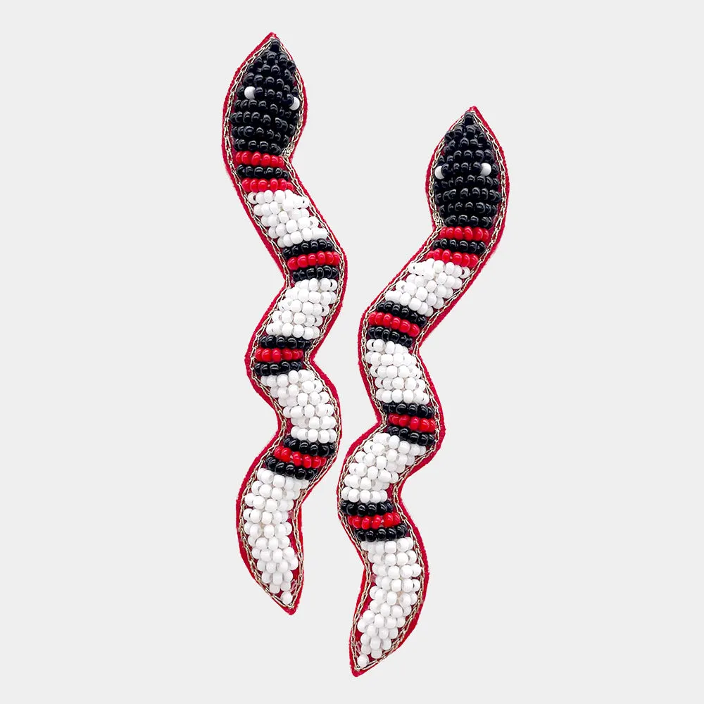 Felt Back Seed Beaded Snake Earrings