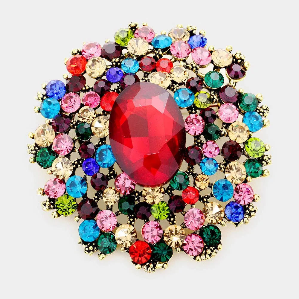 iLLASPARKZ Oval Flower Pin Brooch with Stone Center