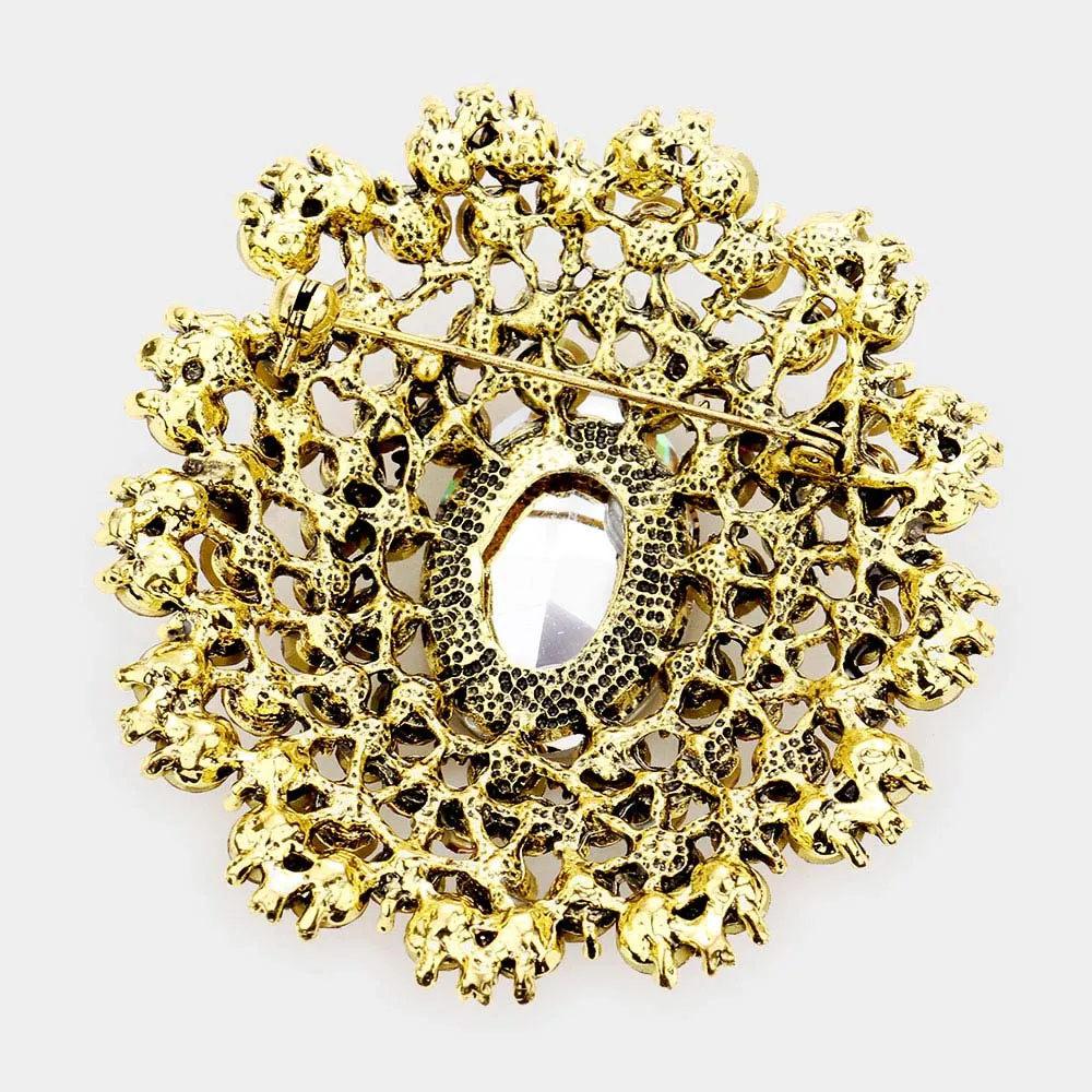 iLLASPARKZ Oval Flower Pin Brooch with Stone Center