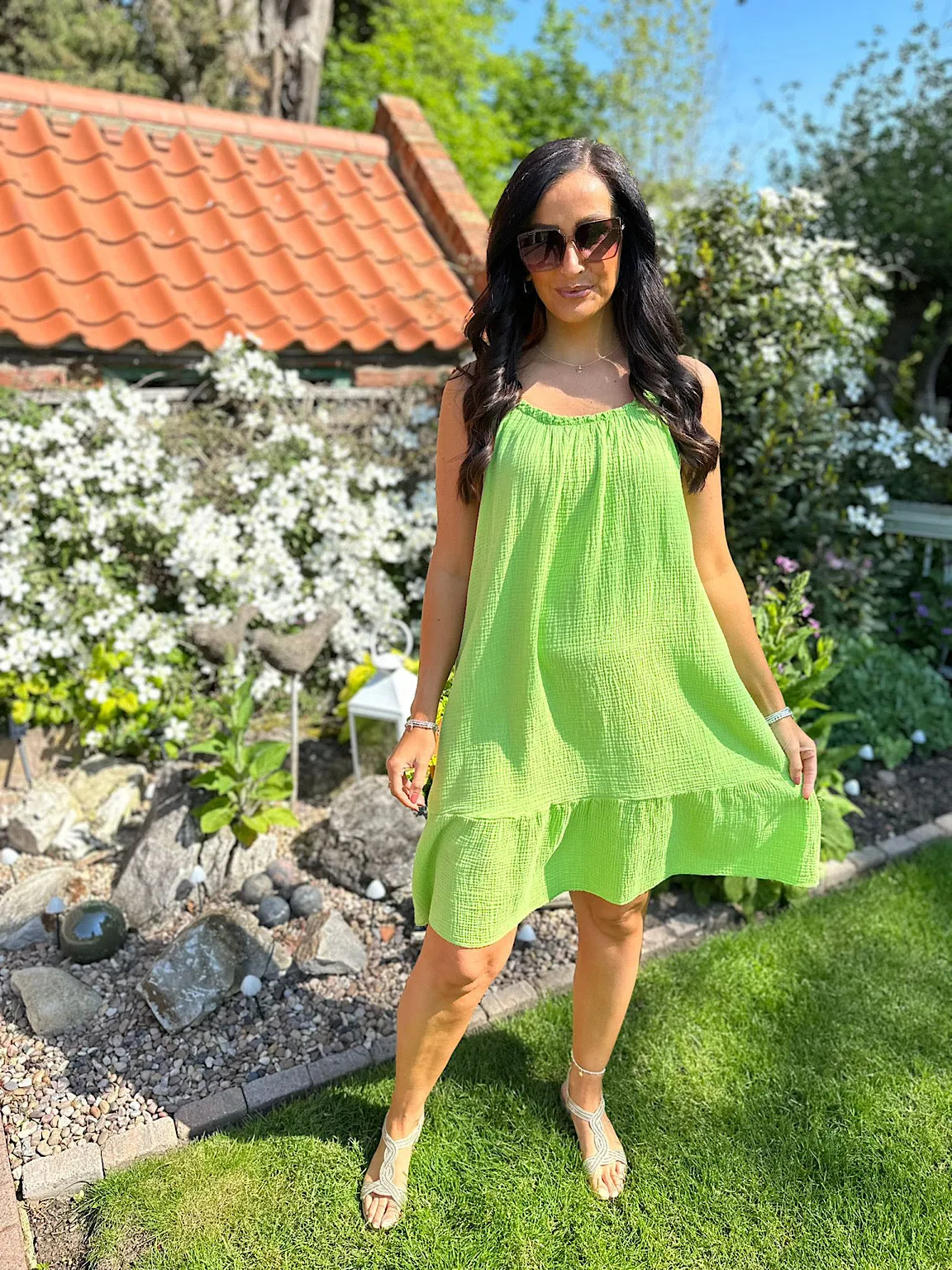 Lime Strappy Cotton Dress Isla