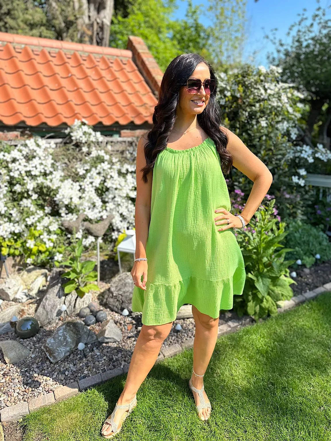 Lime Strappy Cotton Dress Isla