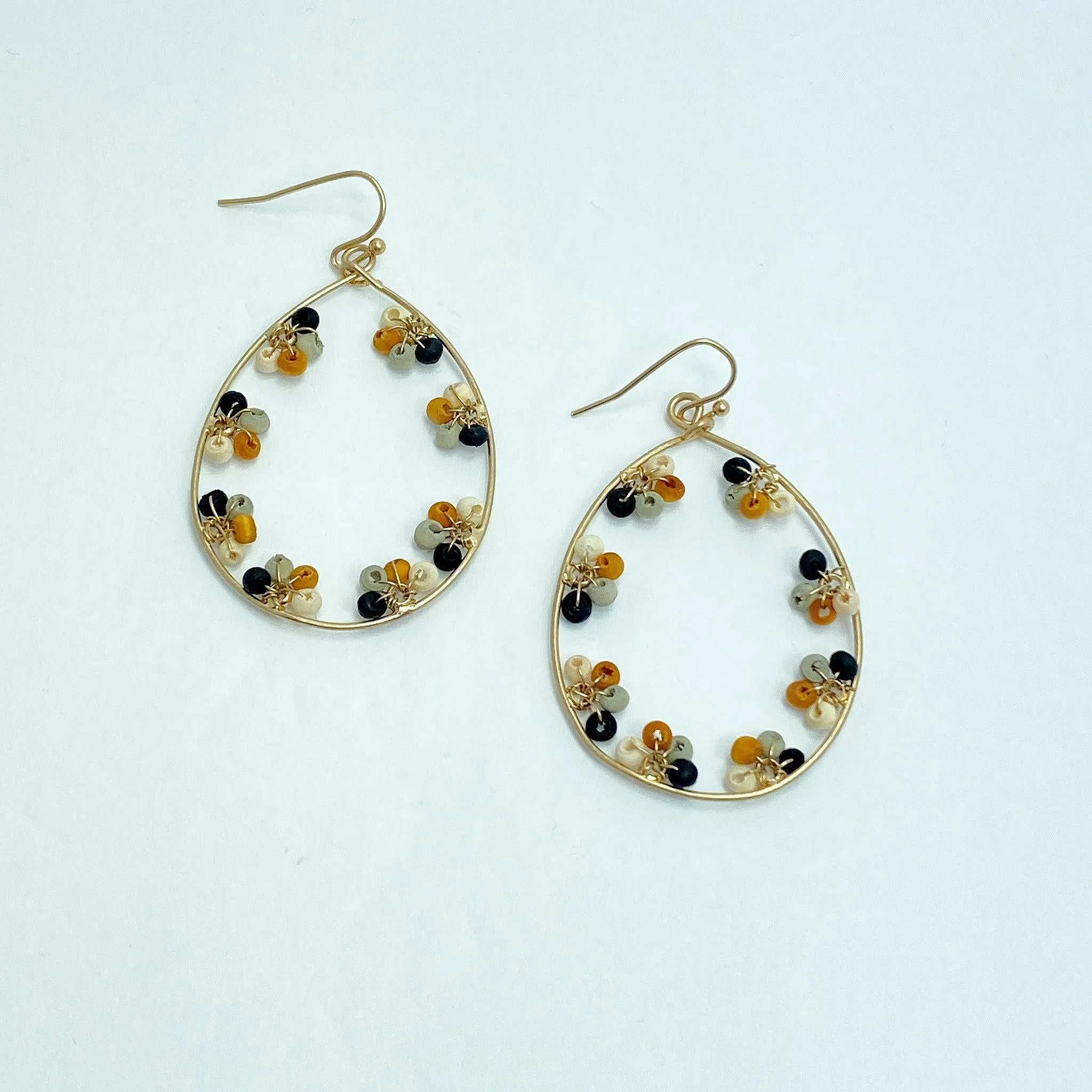 Ivory Black Gold Droplet Bead Earrings