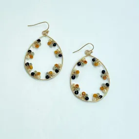 Ivory Black Gold Droplet Bead Earrings