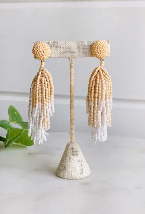 Eye-catching Rylee Beaded Tassel Earrings in Ivory