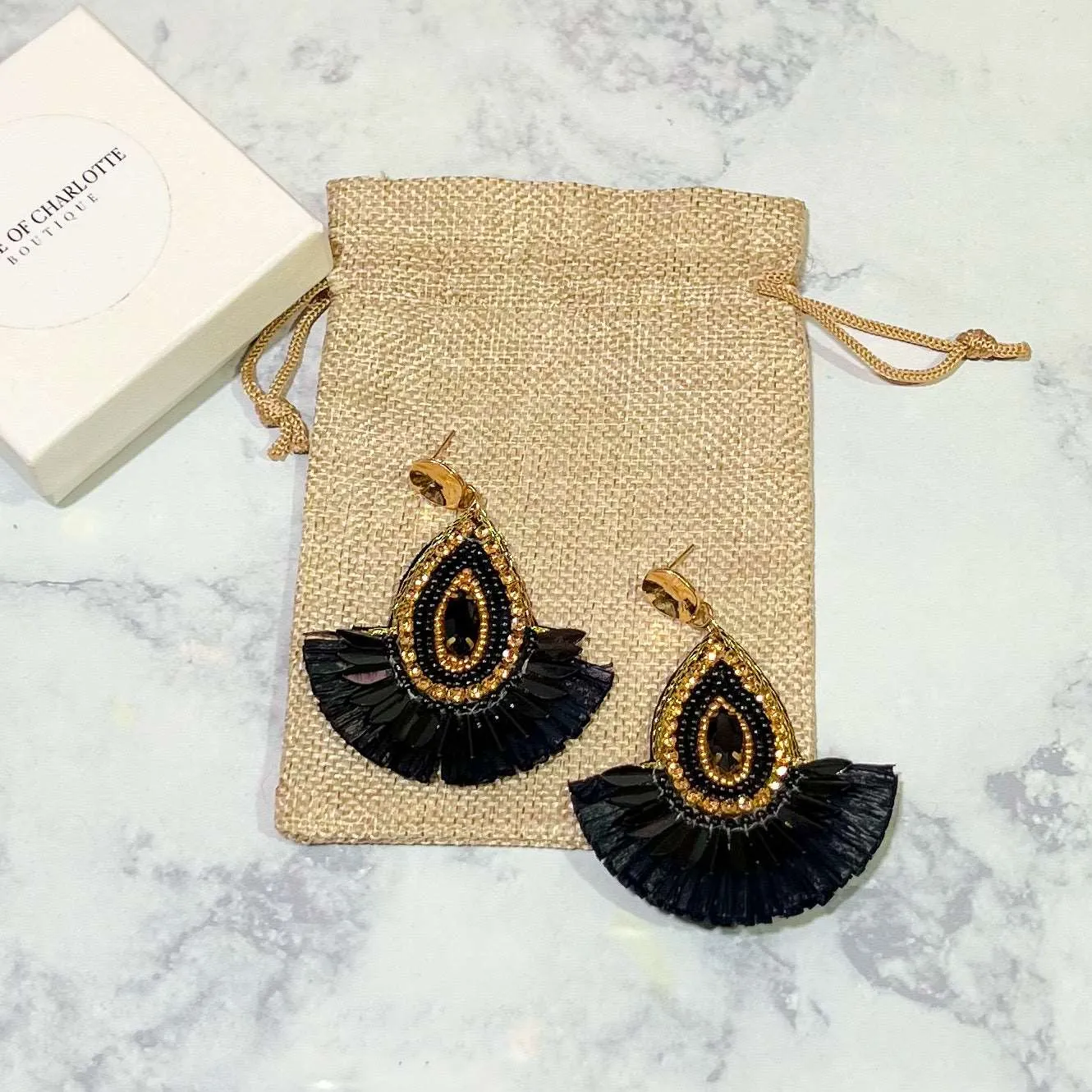 Raffia Beaded Fan Earrings