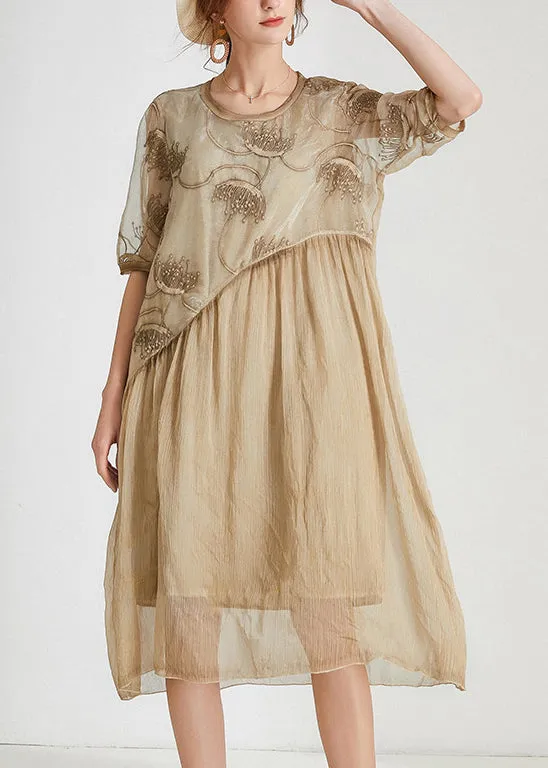 Khaki Patchwork Long Dress