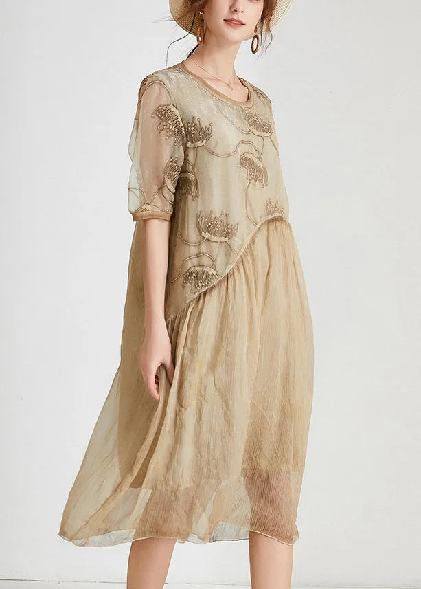 Khaki Patchwork Long Dress