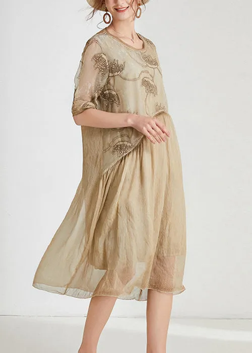 Khaki Patchwork Long Dress