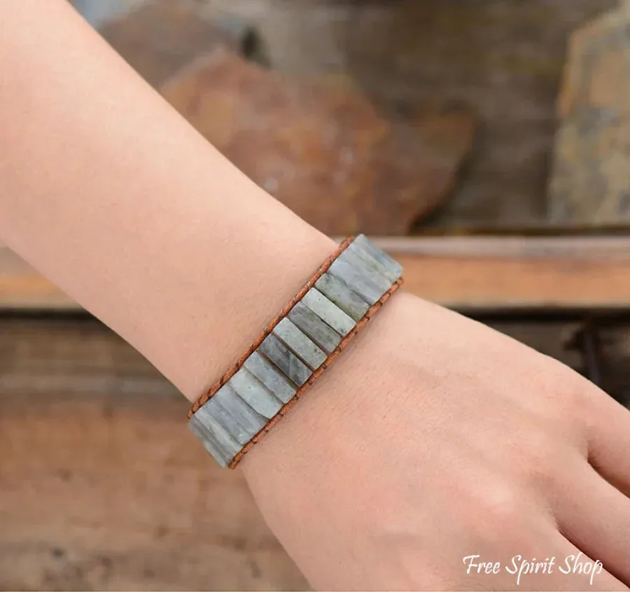 Labradorite Gemstone Leather Wrap Bracelet