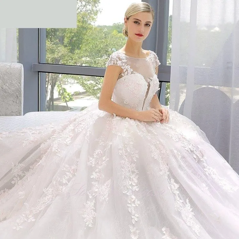 Lace Ball Gown Wedding Dress with Scoop Neckline