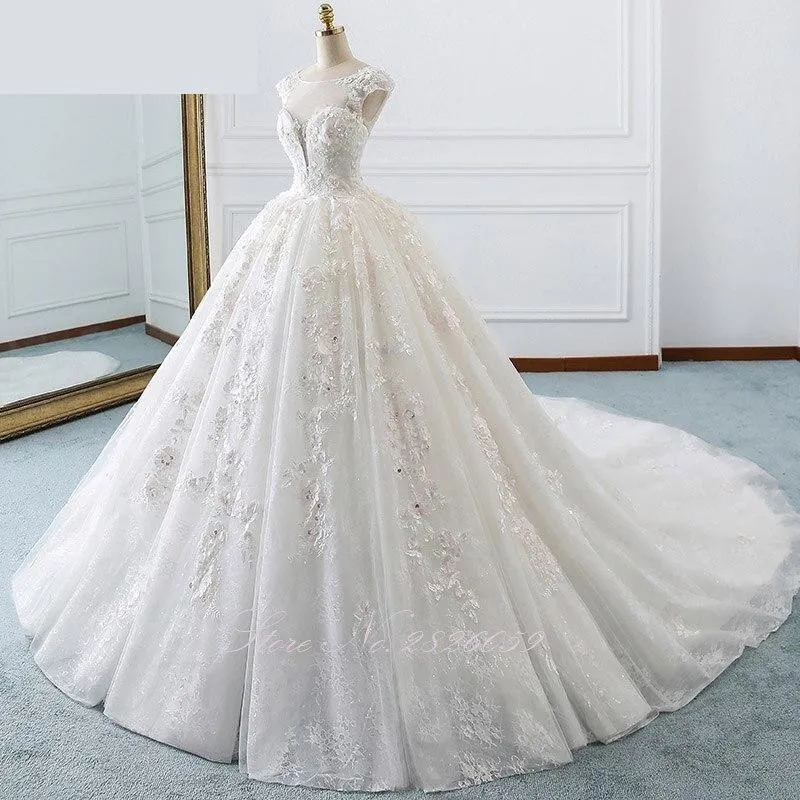 Lace Ball Gown Wedding Dress with Scoop Neckline