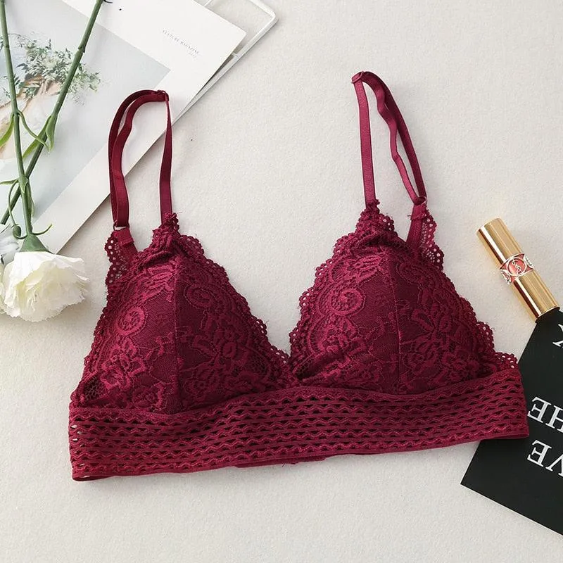 Lace Bra Underwear Soft Intimates Deep V-Neck
