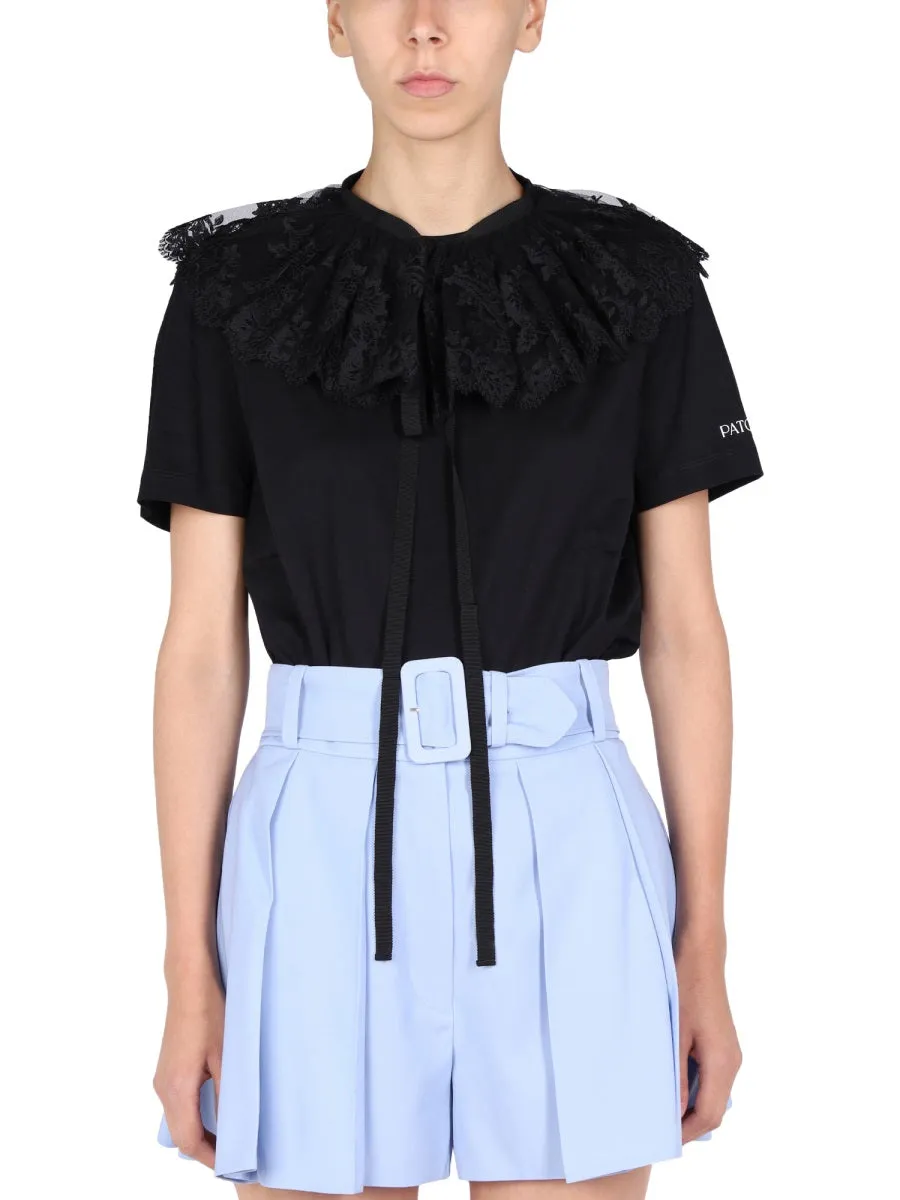 Front-Tie Top with Embroidered Lace by Patou