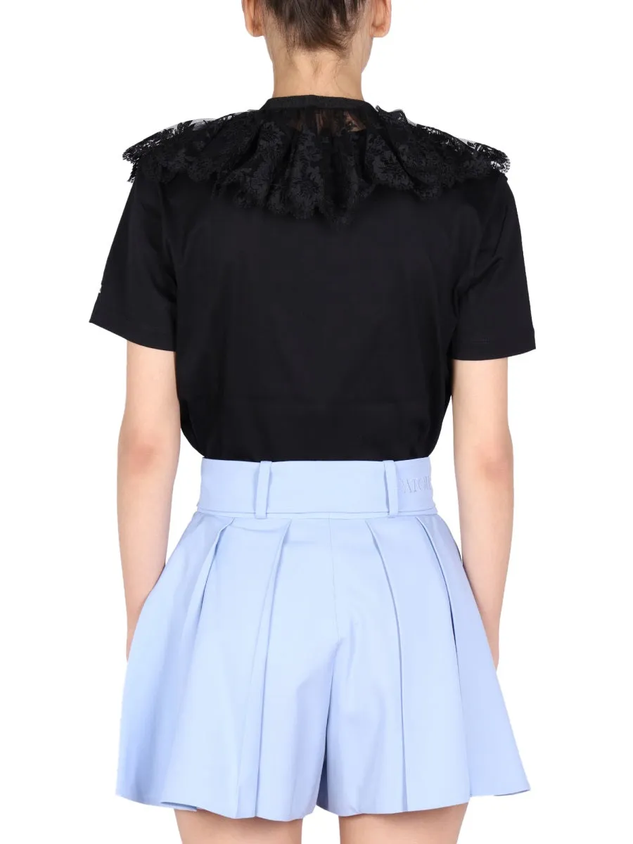 Front-Tie Top with Embroidered Lace by Patou