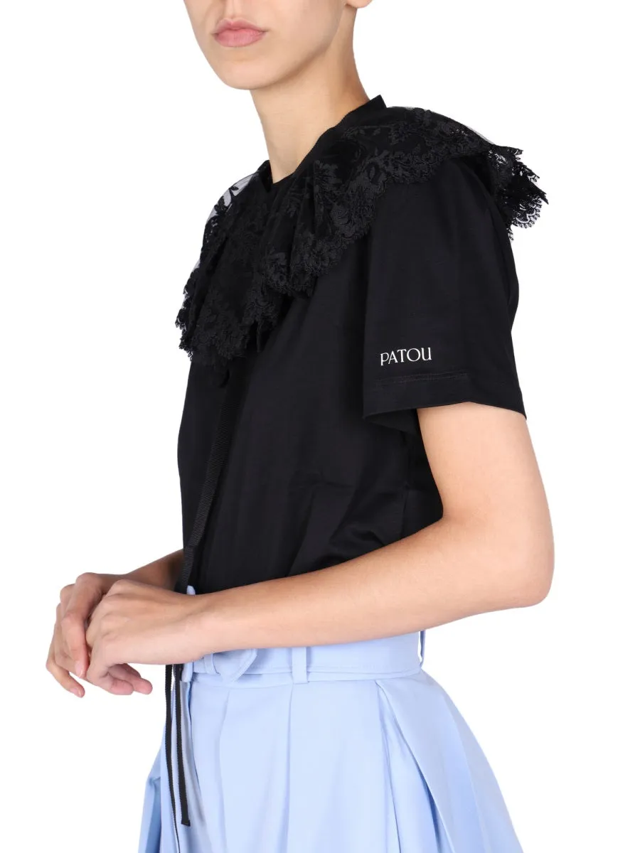 Front-Tie Top with Embroidered Lace by Patou