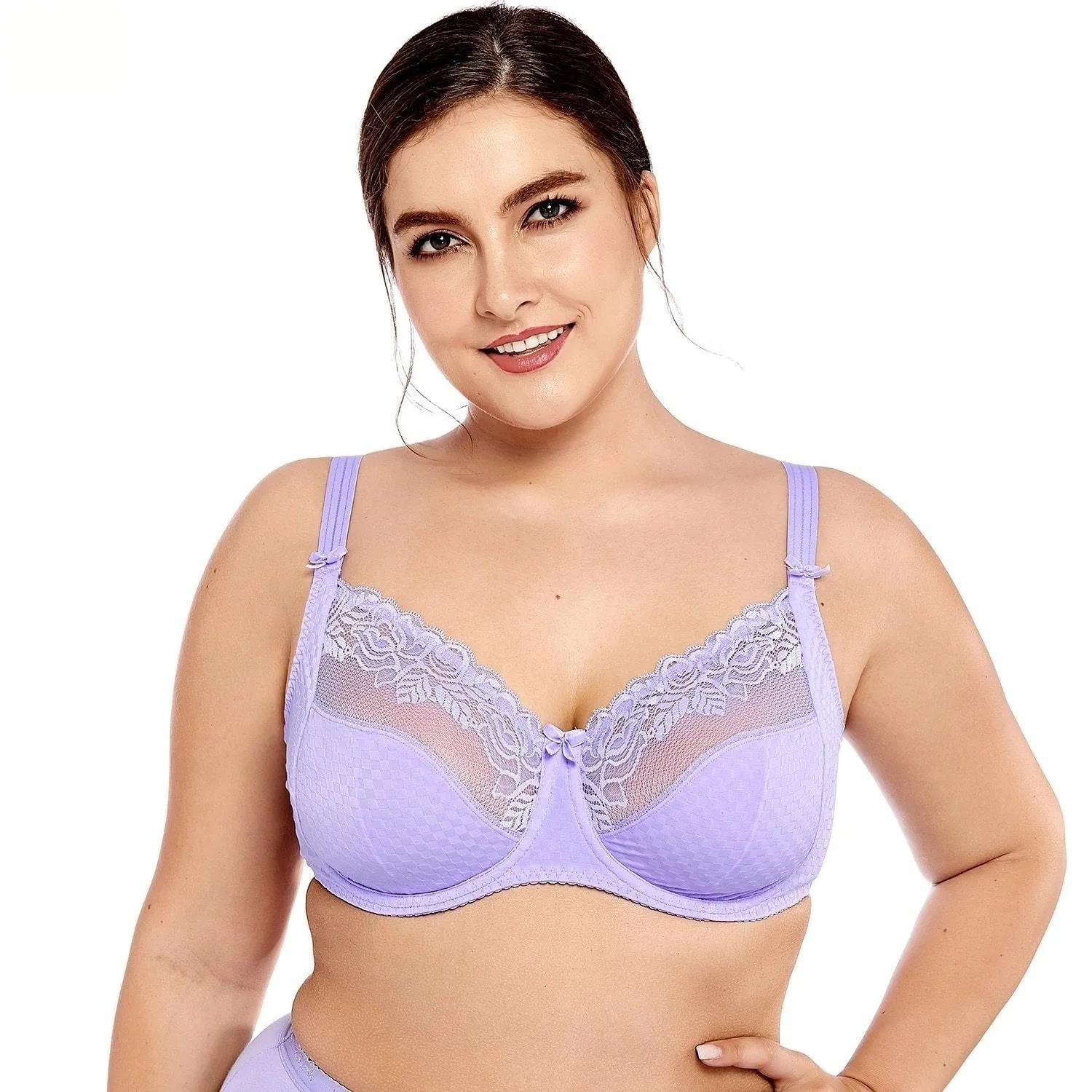 Ladies Lavender Full Cup Lace Bra with Non-Padded Support