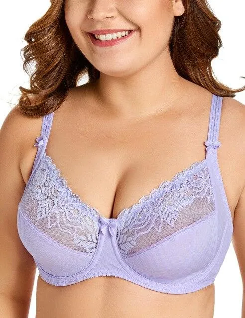 Ladies Lavender Full Cup Lace Bra with Non-Padded Support