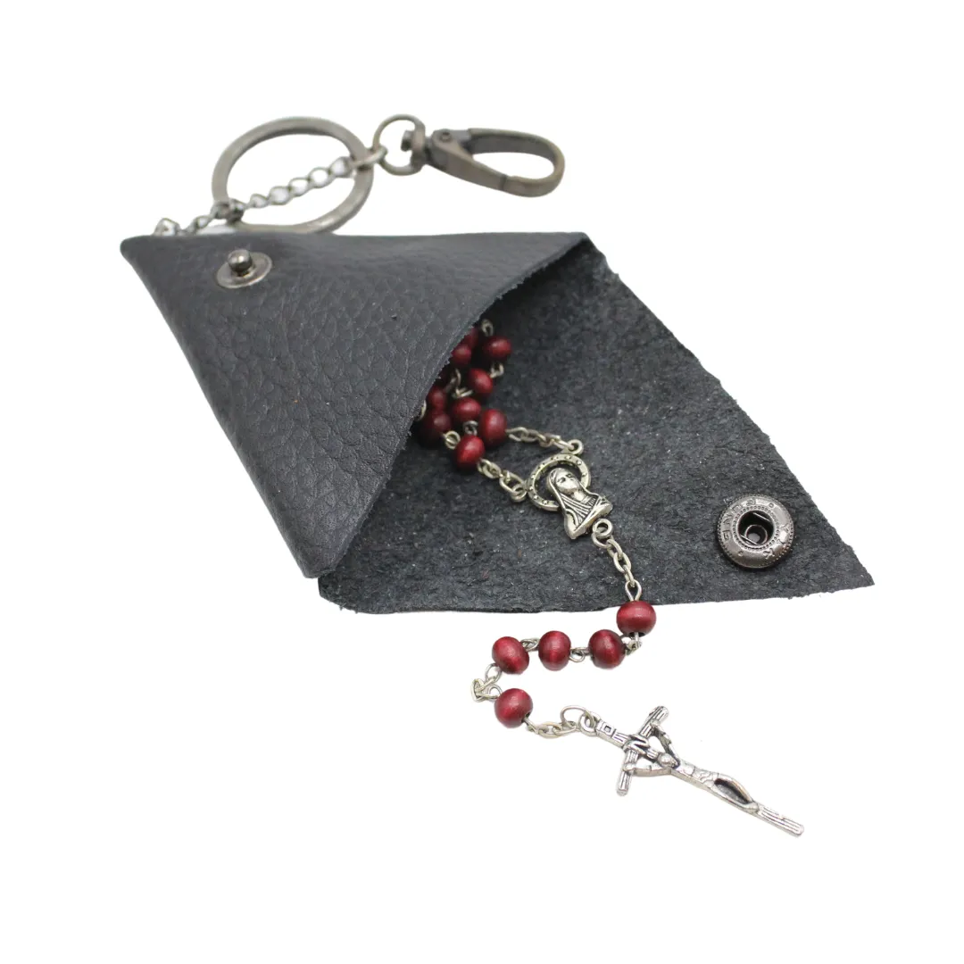 Leather Keychain with Rosary Pouch