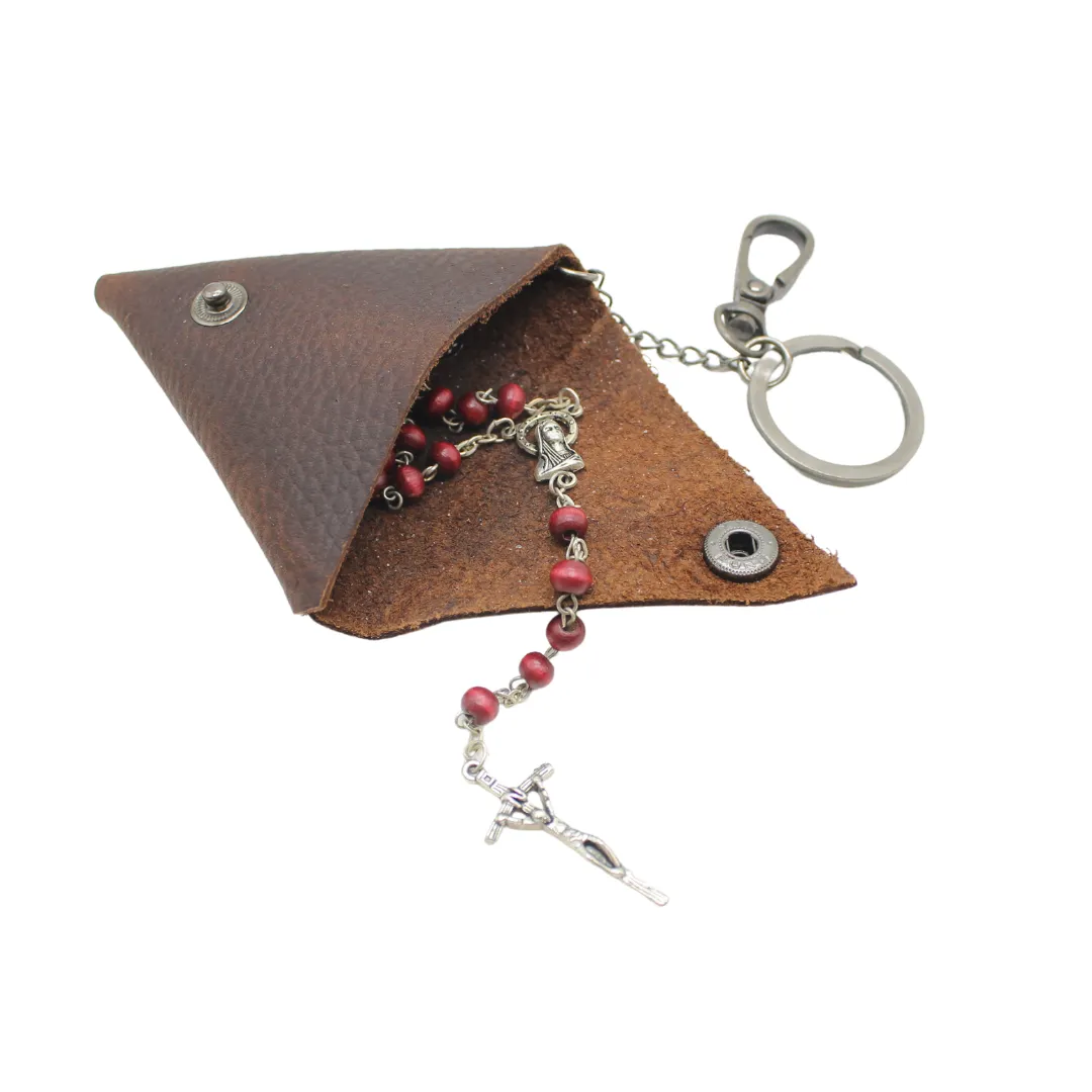 Leather Keychain with Rosary Pouch