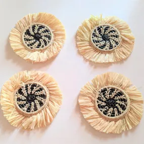 Black & Natural Raffia Fringes Coasters Set