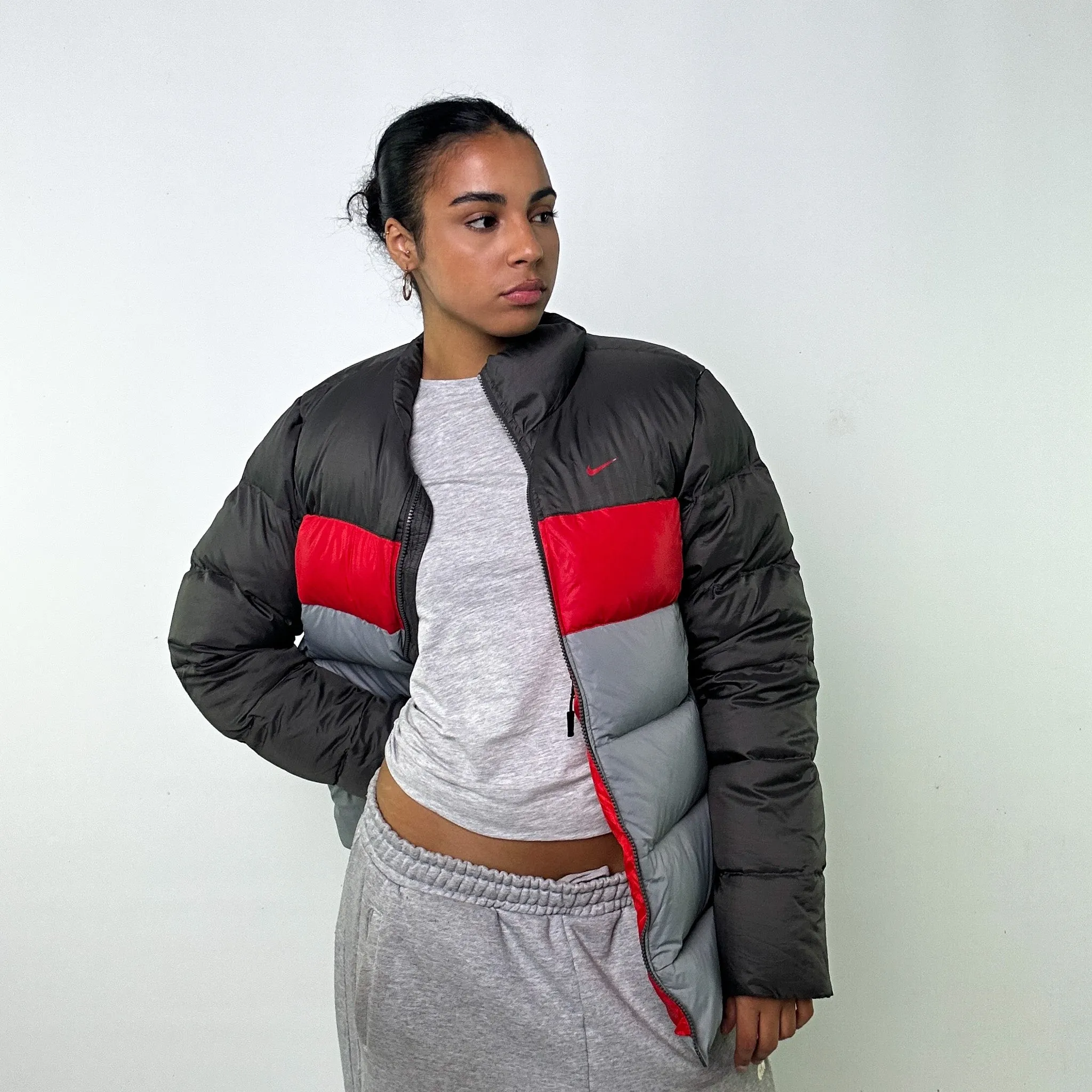 Light Grey y2ks NIKE Puffer Jacket Coat (M)