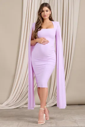 Lilac Maternity Midi Dress With Cape Sleeves