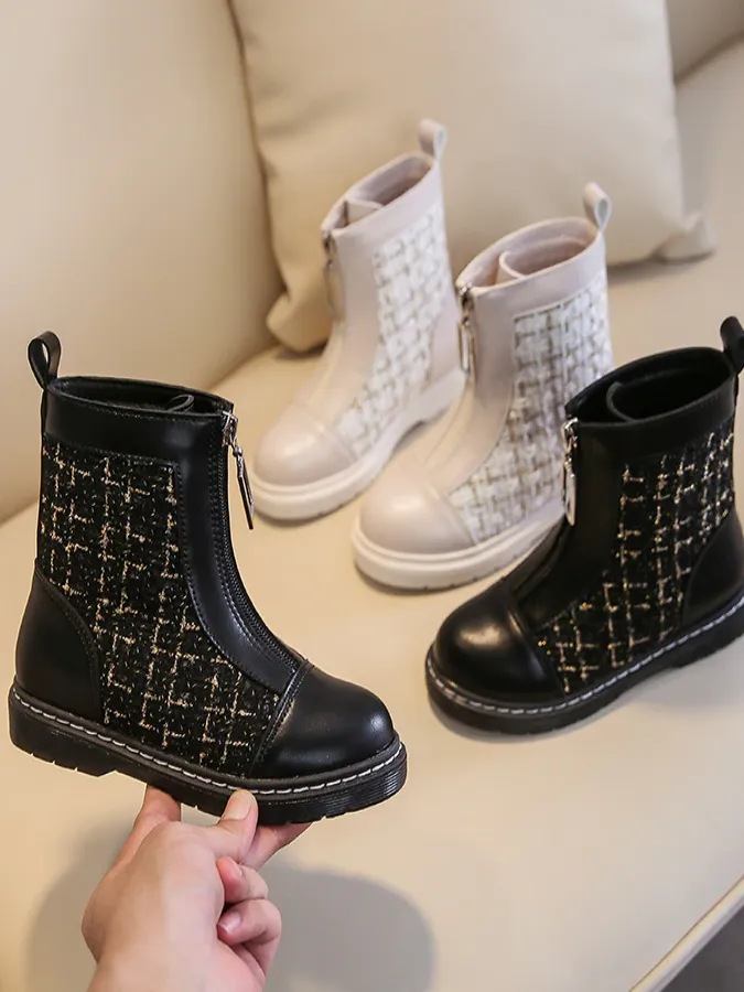 Liv and Mia Houndstooth Front Zipper Boots