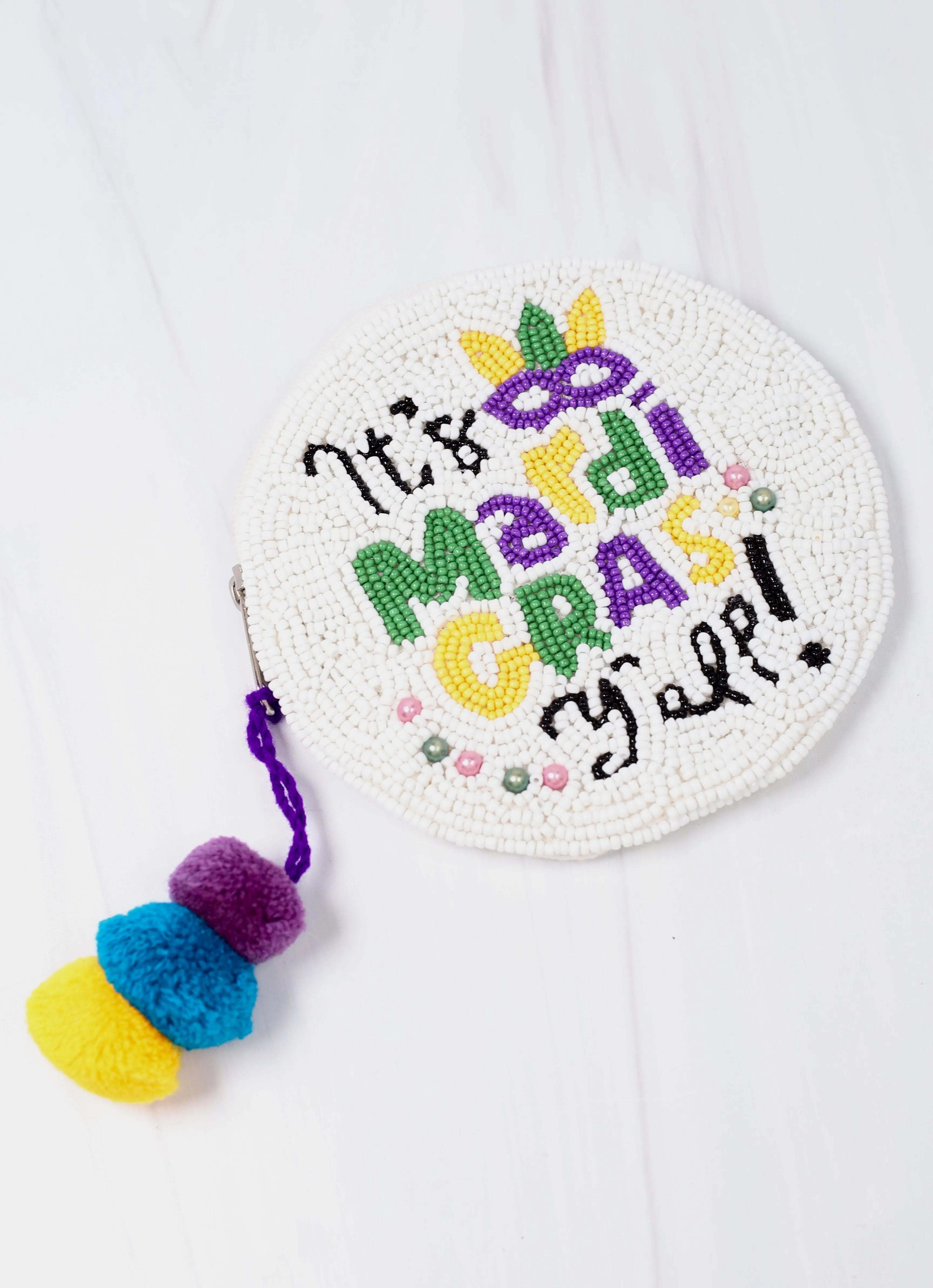 Beaded Pouch in Mardi Gras Theme