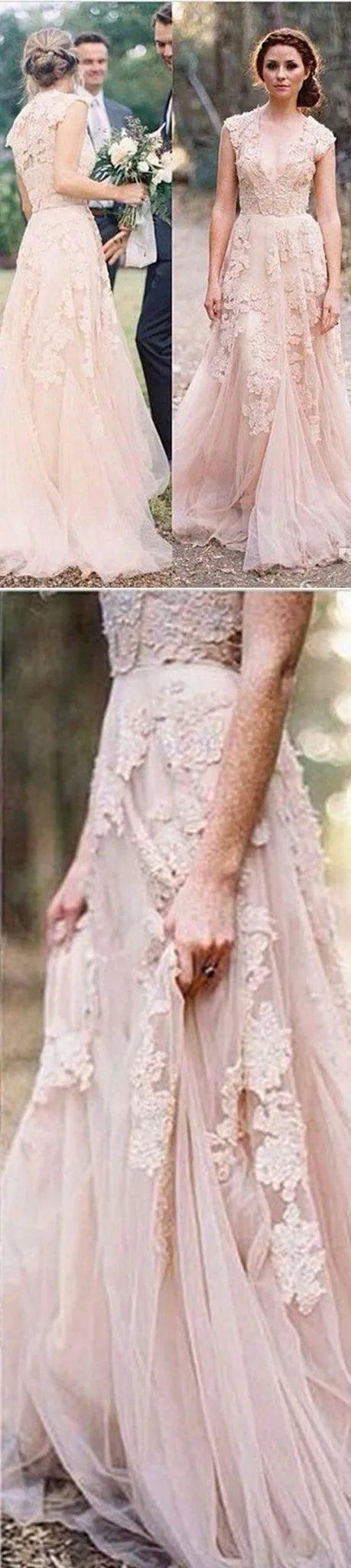 Sexy Pink Lace V-neck Sheath Wedding Party Dress, WD0139