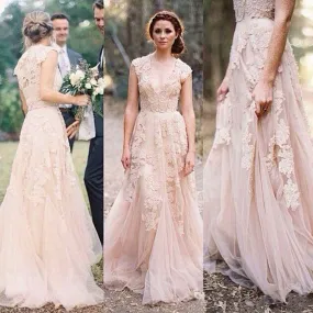 Sexy Pink Lace V-neck Sheath Wedding Party Dress, WD0139