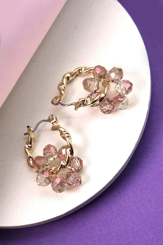 Mini Hoop Earrings with Beaded Flowers