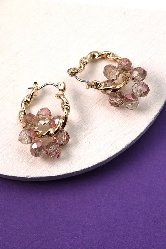 Mini Hoop Earrings with Beaded Flowers