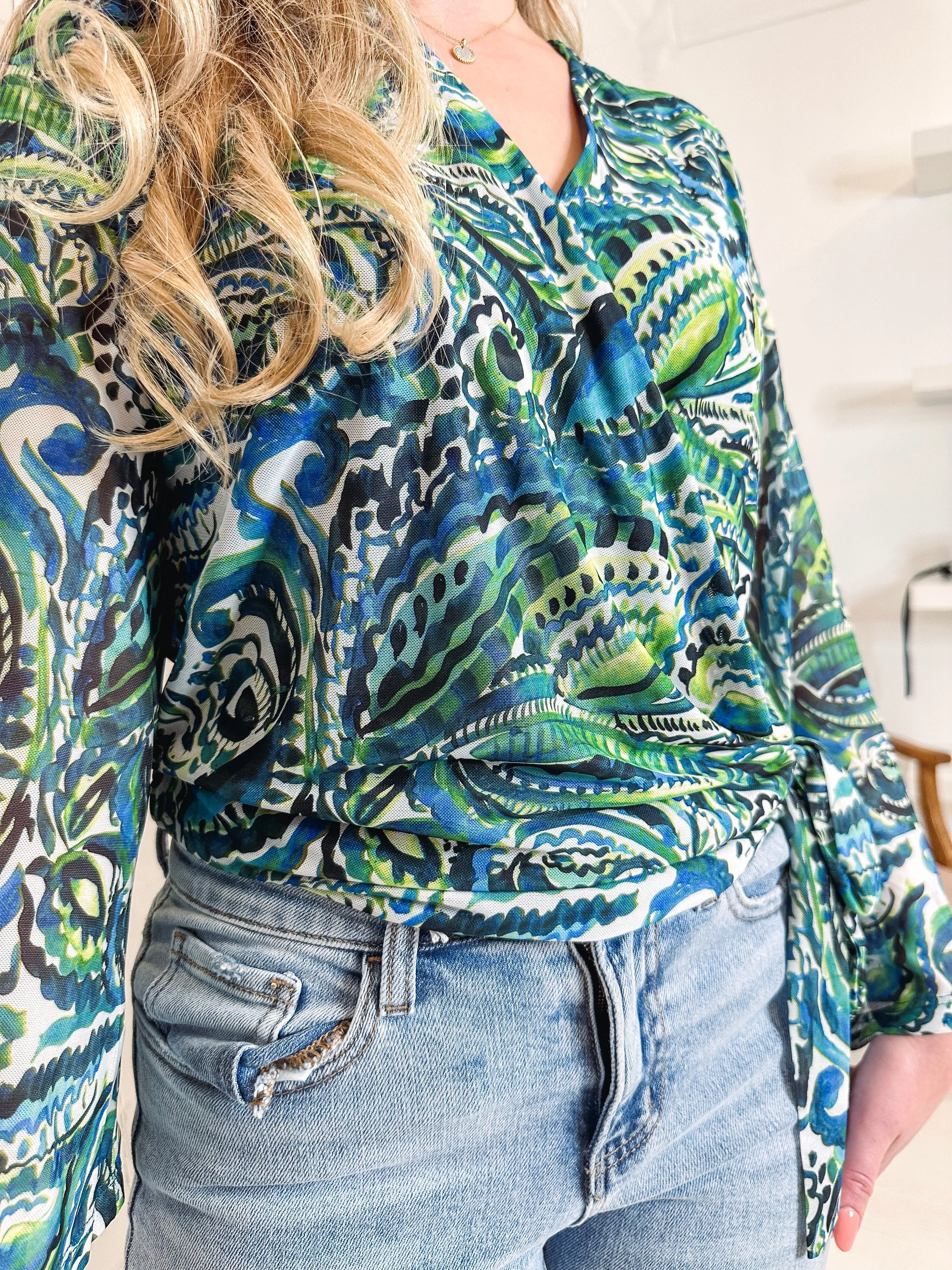 Printed Wrap Blouse