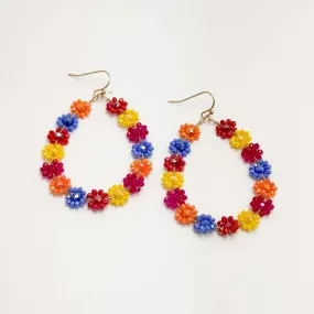 Colorful Flower Drop Earrings with Beaded design