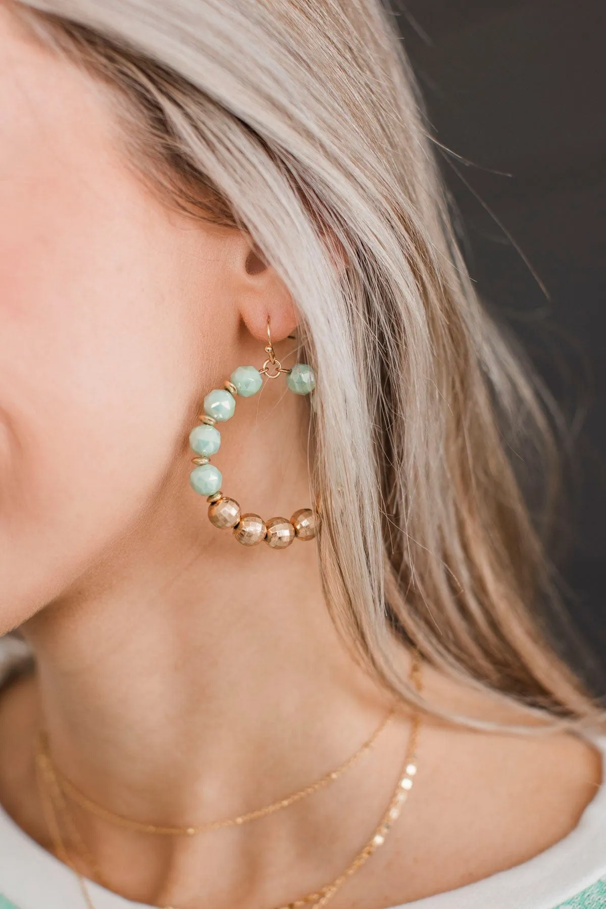 Mint Beaded Hoop Earrings