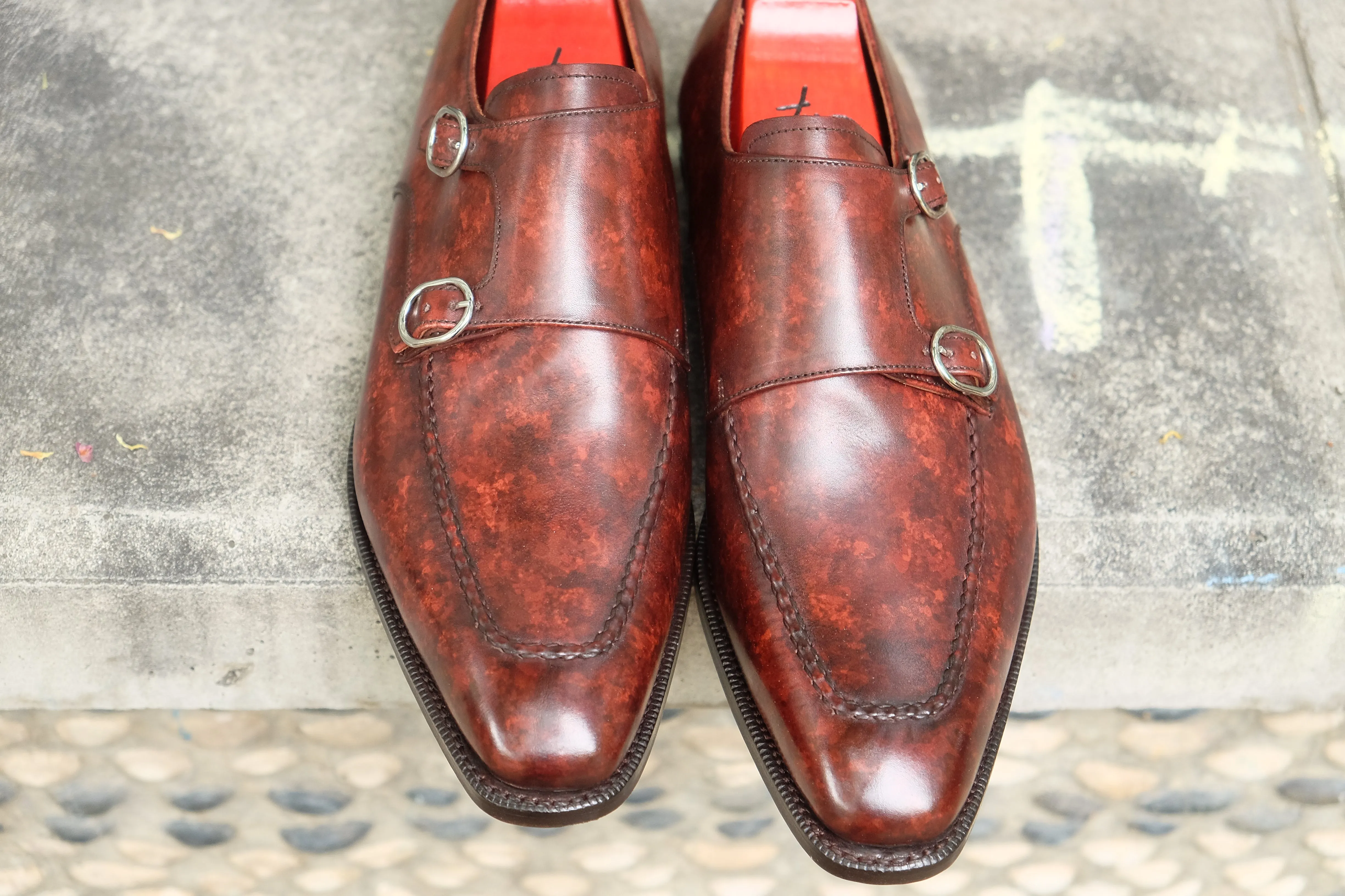 Handcrafted Leather Shoes with Walnut Marble Patina