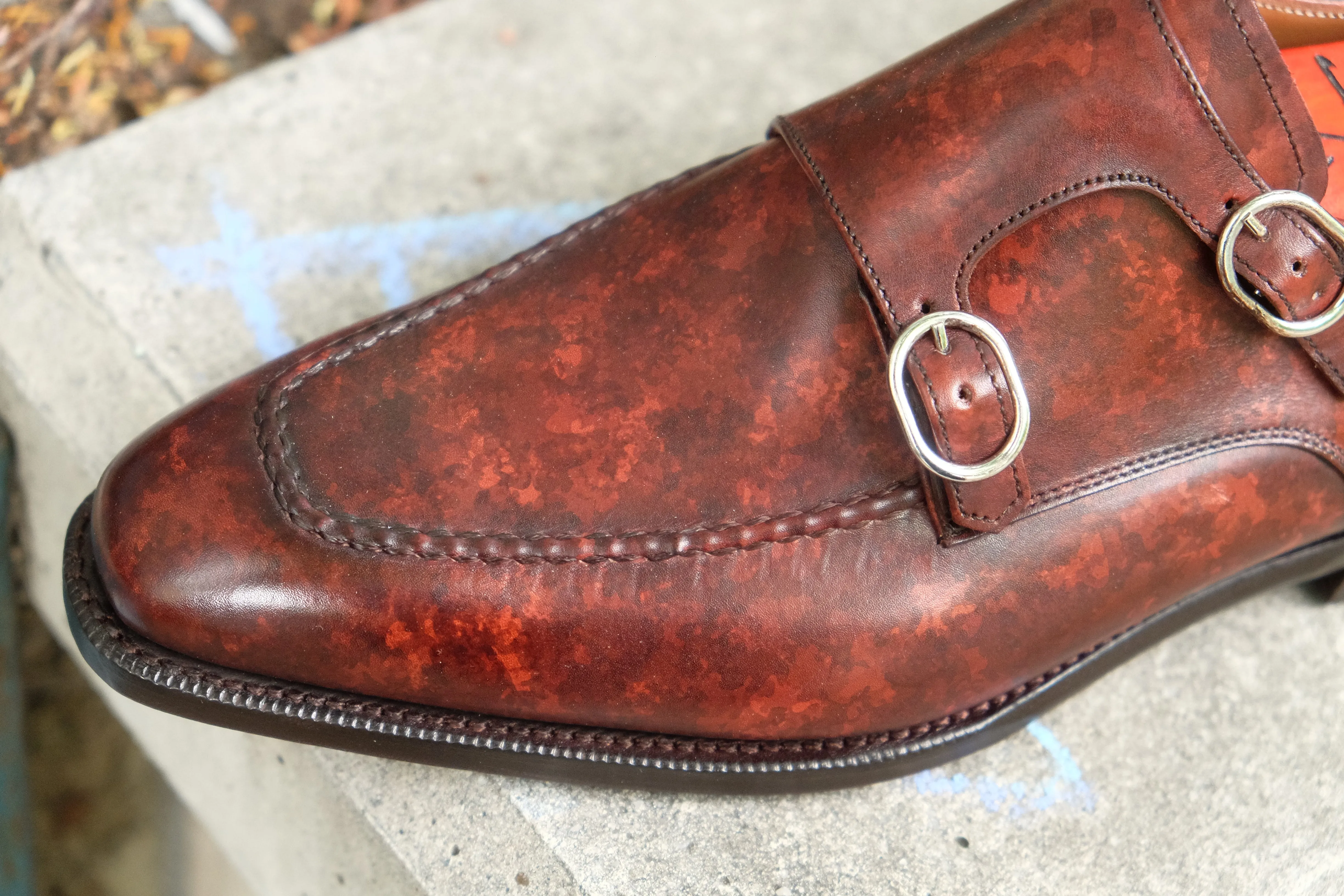 Handcrafted Leather Shoes with Walnut Marble Patina