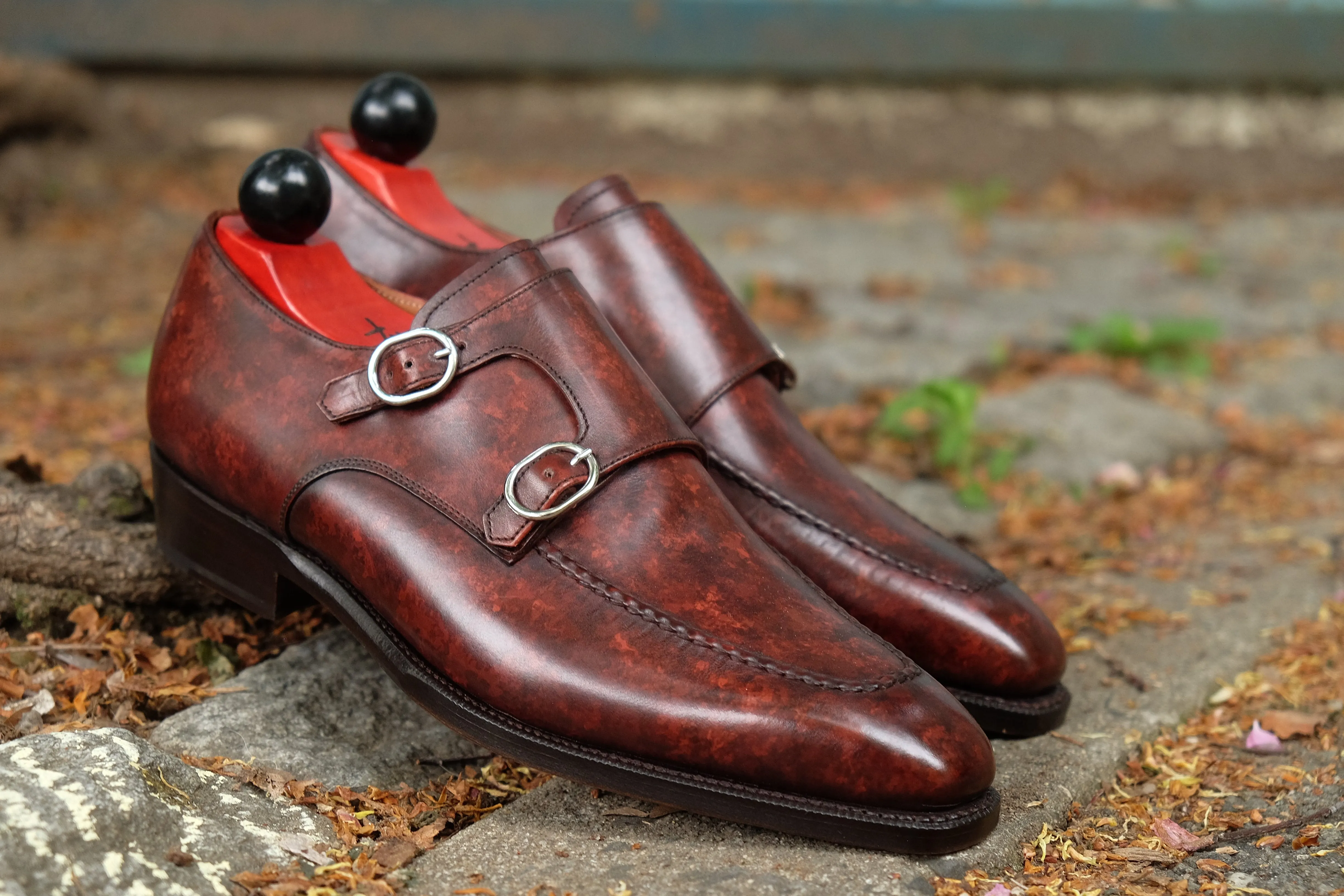 Handcrafted Leather Shoes with Walnut Marble Patina