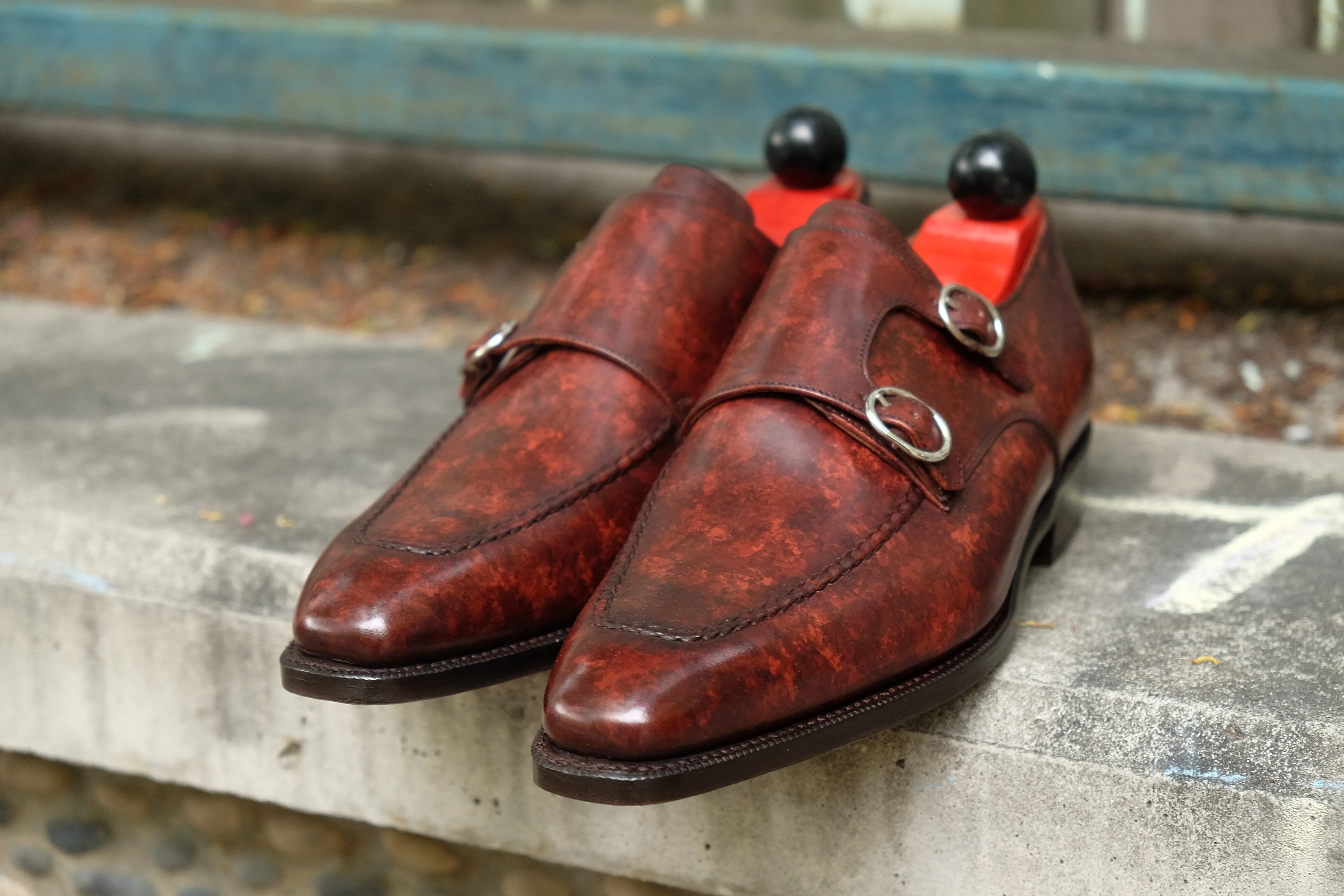 Handcrafted Leather Shoes with Walnut Marble Patina