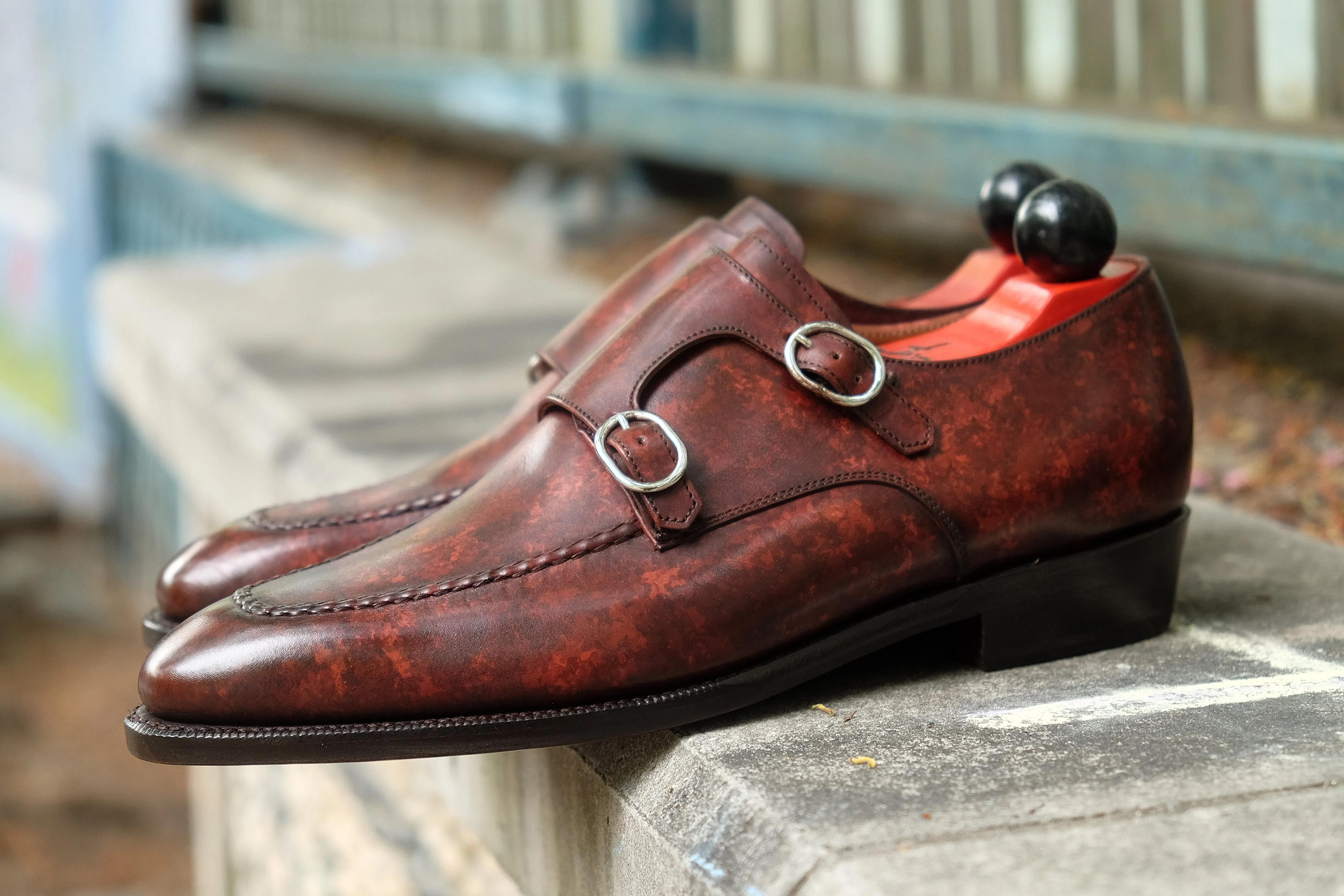 Handcrafted Leather Shoes with Walnut Marble Patina