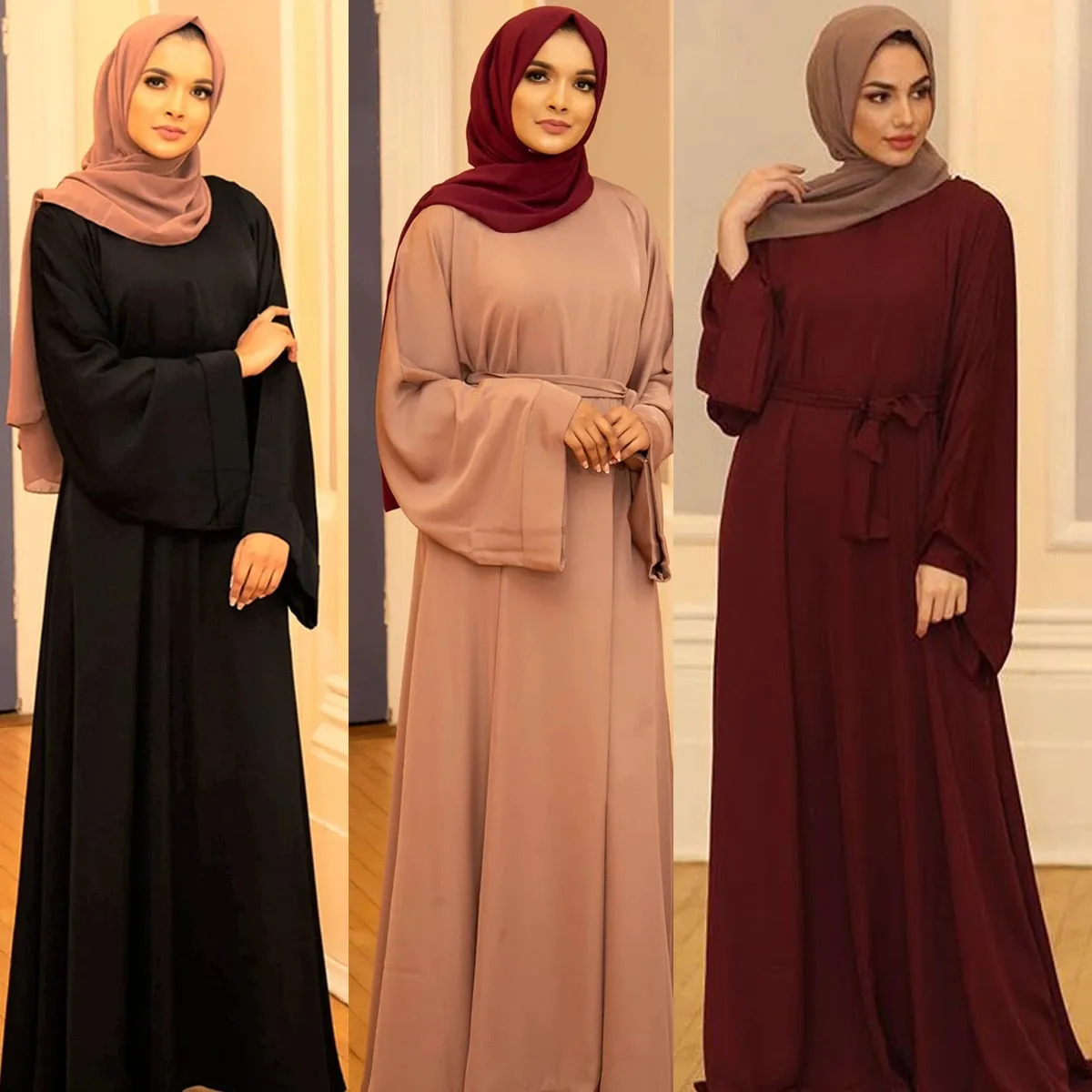 Abaya Long Dresses Women With Sashes - Islamic Clothing