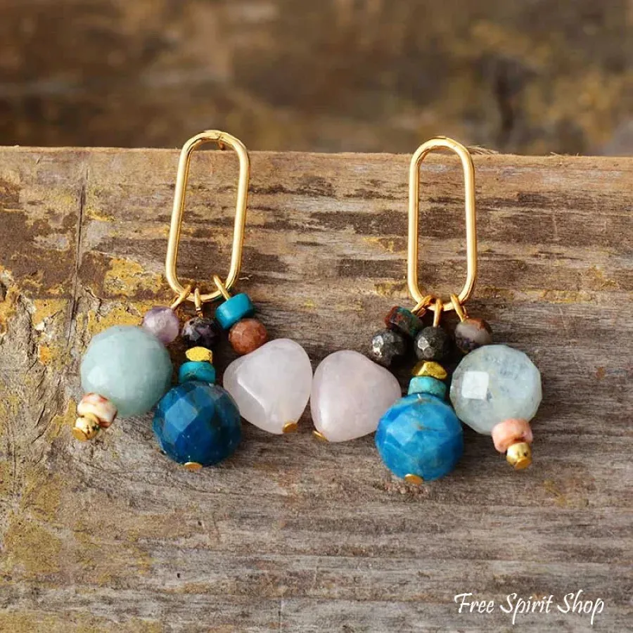 Natural Apatite Rose Quartz & Amazonite Beaded Earrings