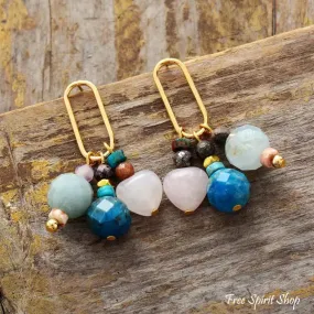 Natural Apatite Rose Quartz & Amazonite Beaded Earrings