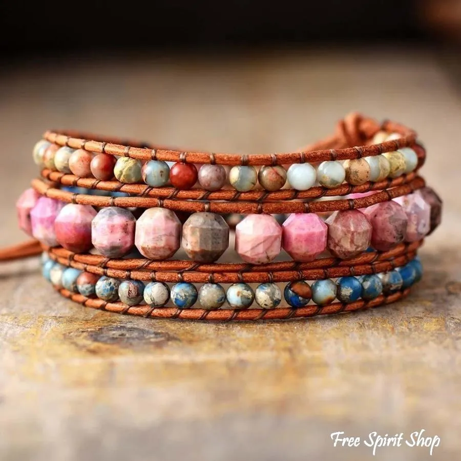 Rhodonite Jasper Handmade Wrap Bracelet