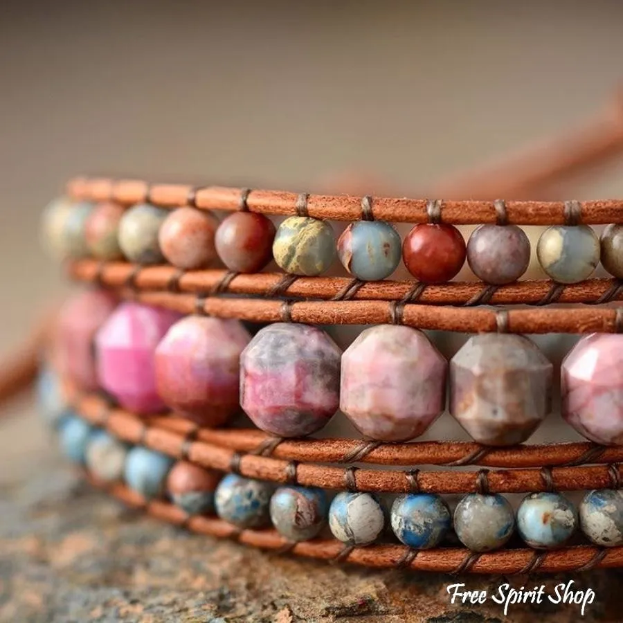 Rhodonite Jasper Handmade Wrap Bracelet