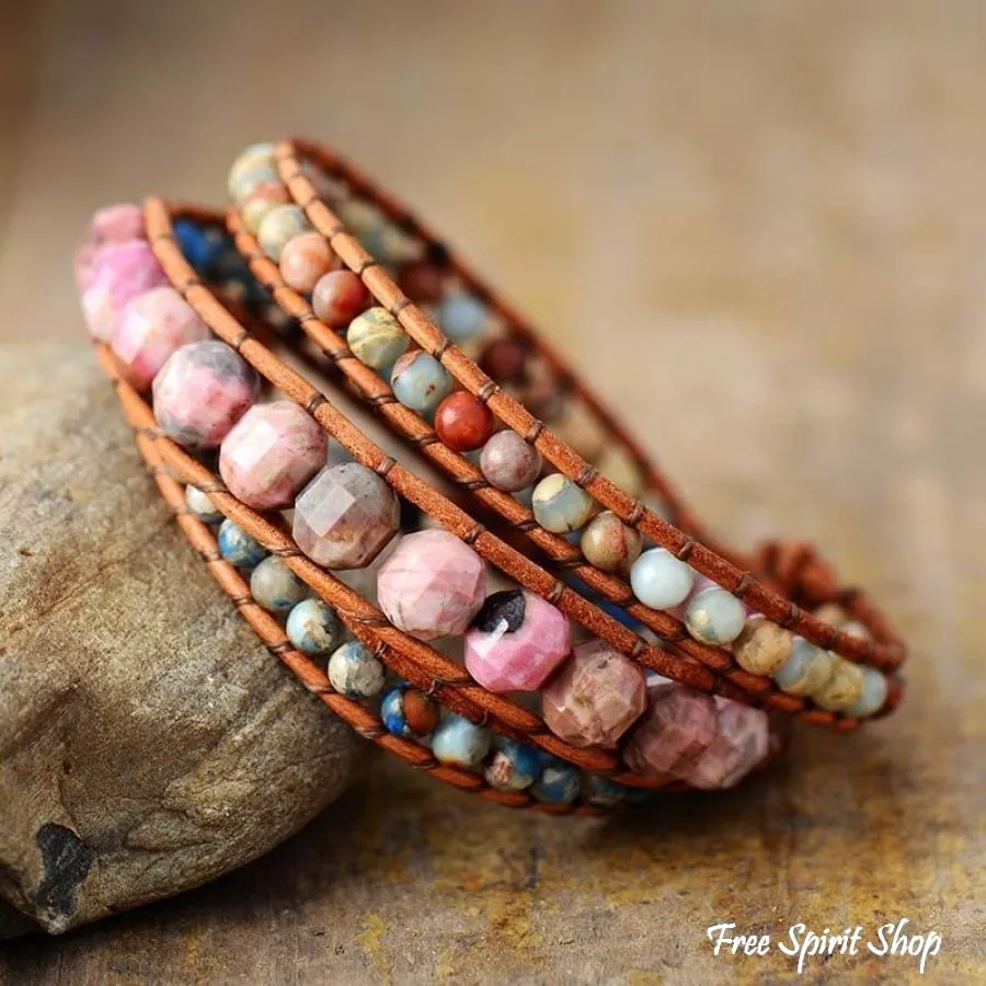 Rhodonite Jasper Handmade Wrap Bracelet