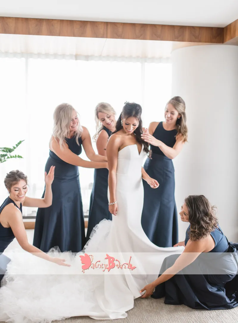 Navy Blue Sleeveless Mermaid Bridesmaid Dress