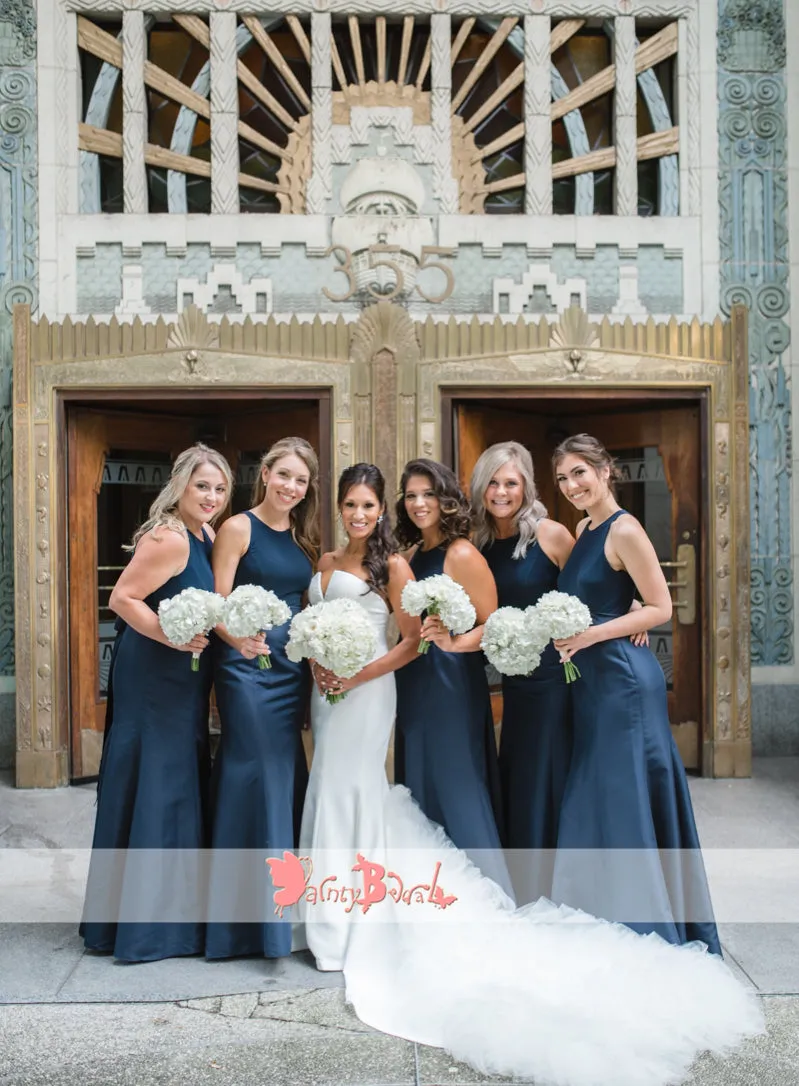 Navy Blue Sleeveless Mermaid Bridesmaid Dress