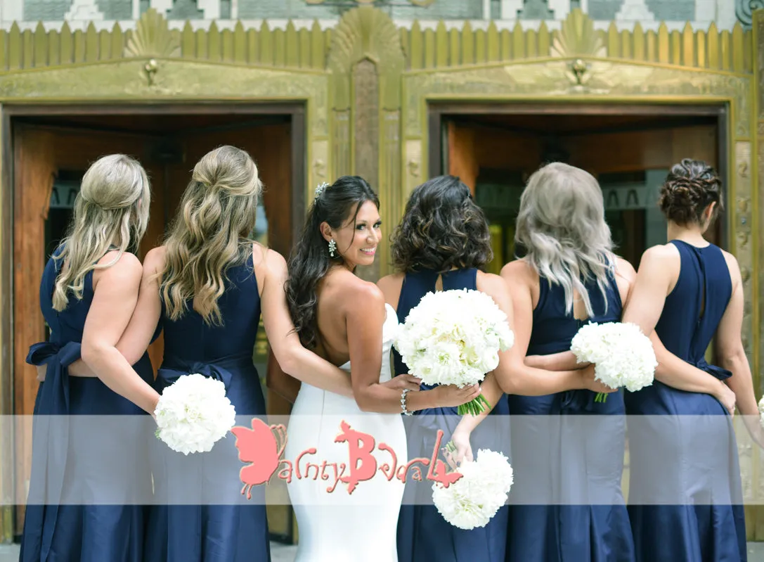 Navy Blue Sleeveless Mermaid Bridesmaid Dress