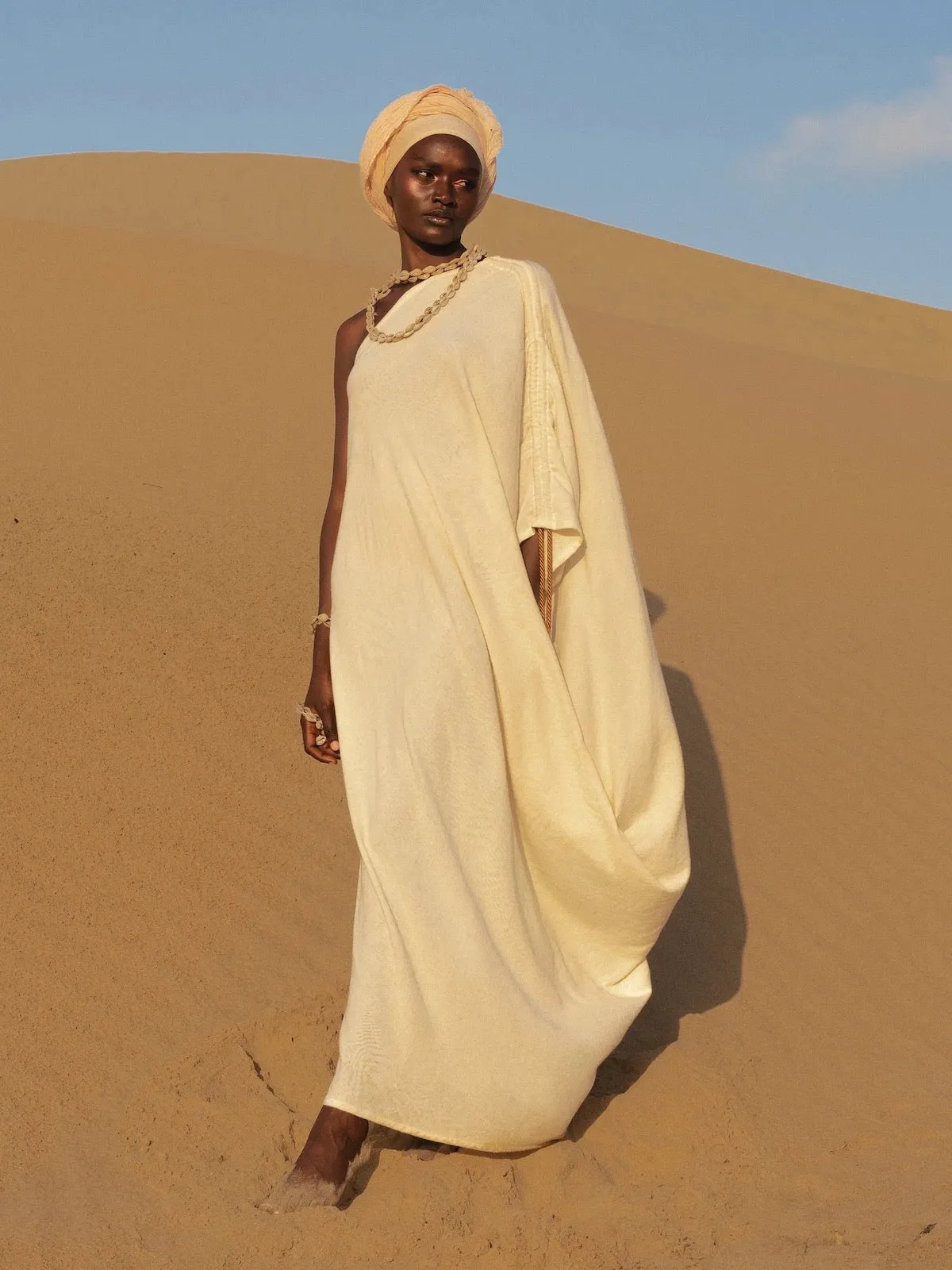 One-Shoulder Sari Dress in Neutral